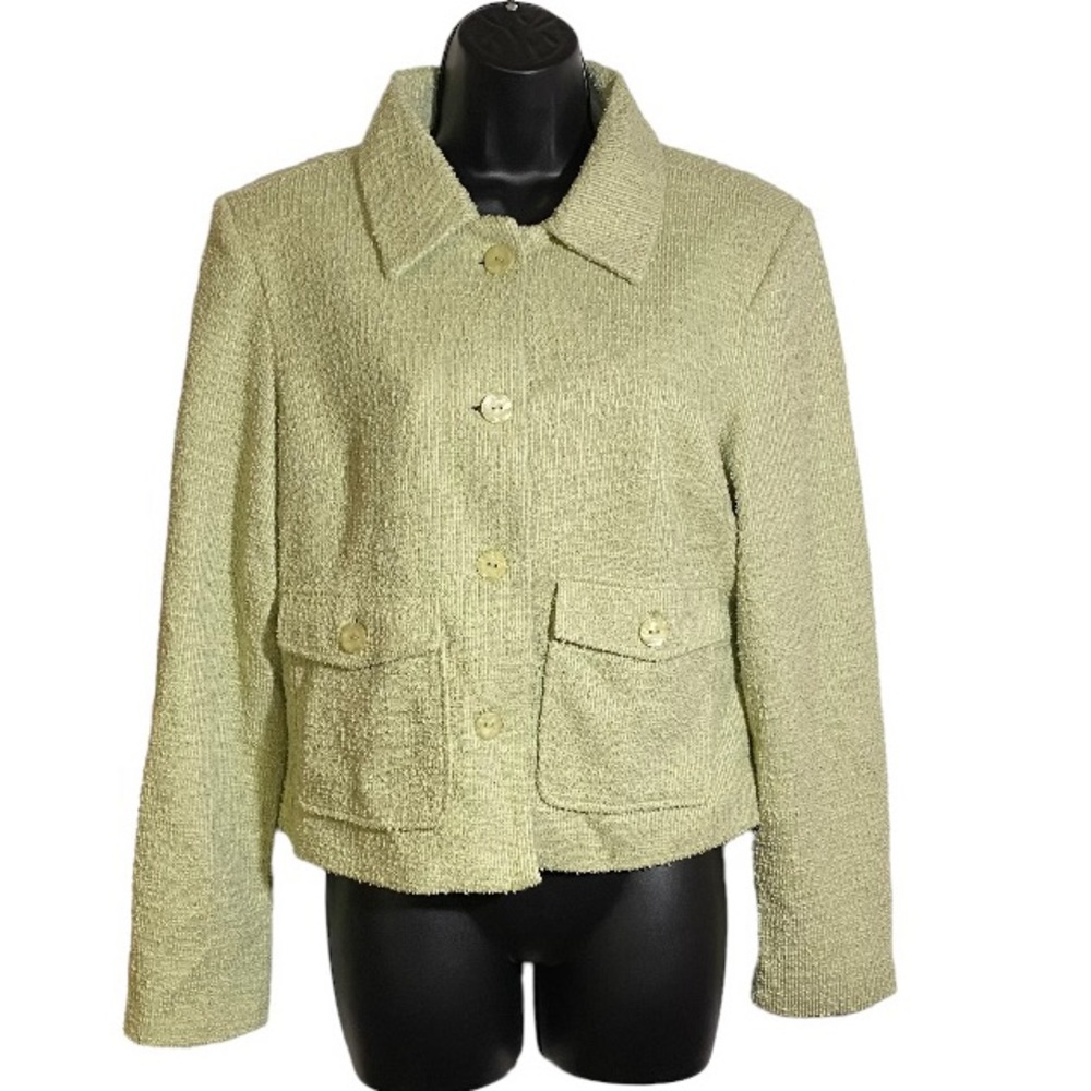 Stoosh Blazer Textured Button Front Lined Pockets Sage Green Women’s Size Medium
